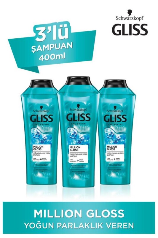 Gliss Million Gloss Yoğun Parlaklık Veren Şampuan 400 ml 3'lü - 1