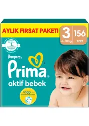 Prima Bebek Bezi Aktif Bebek 3 Beden 156 Adet Aylık Fırsat Paketi - 1
