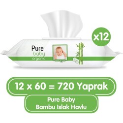 Pure Baby Organik Bambu Özlü Islak Havlu 12×60 (720 Yaprak) - 1