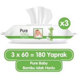 Pure Baby Organik Bambu Özlü Islak Havlu 3×60 (180 Yaprak) - 1